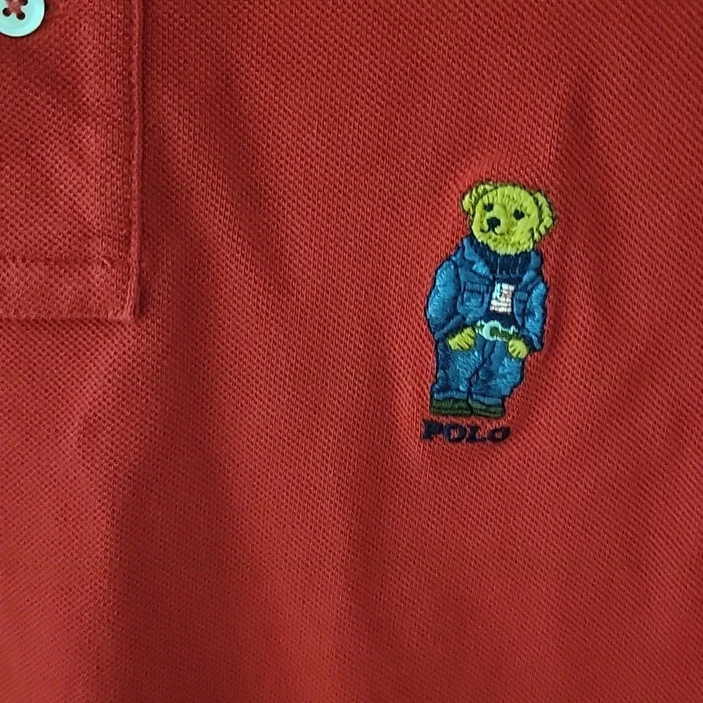 Polo by Ralph Lauren Red Classic Fit Bear Wearing Flag Sweater Short Sleeve Polo
